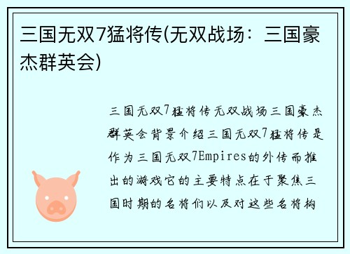 三国无双7猛将传(无双战场:三国豪杰群英会)